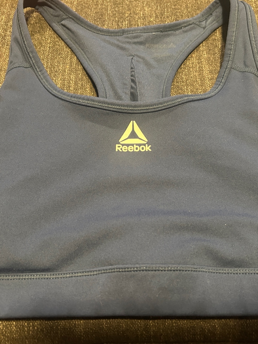 Reebok Navy Athletic Racerback Bra with Yellow Logo